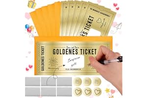 SUpoetry 6 sets Golden Ticket Tarjeta Regalo Con Sobres, Tarjeta Regalo Rasca y Gana Golden Ticket con Espacio Para Escribir Propios Mensajes, Tarjeta Regalo Dorada Personalizable