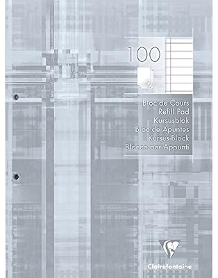 ClaireFontaine - Réf 5814C - Un Bloc de Cours Encollé Grand Côté 200 Pages Perforées 2 Trous Lignées avec Marge A4 vendu à l'Unité