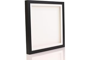 BOLDON FRAMING 16x16" Black Solid Wood 3D Deep Box Picture Frame Display Memory Box With White Mount For Medals Memorabilia Flowers etc