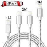 Lightning Cable, Vanzon® 4Pack 1M 2M 2M 3M Nylon iPhone Charging Cable iPhone Cable USB Data Cable for Apple iPhone X / 8/8 Plus / 7/7 Plus / 6S / 6S Plus / 5 / 5S / 5C / SE, iPad Pro / Air / Mini (Silvergray)