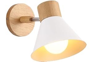 LIGKIN Applique de Pared Interior Moderna Lámpara de Pared Ajustable E27 Apliques Vintage Lámpara Pared de Madera para Dormitorio Salón Café Lectura, Ø18cm