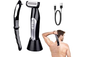 Vmxlso Eléctricas Afeitadora Espalda Hombre, Afeitadora Electrica Hombre de Espalda, Maquina de Afeitar Hombre de Espalda con Mango Plegable, Recortadora Corporal Hombre para Uso en Seco y Húmedo