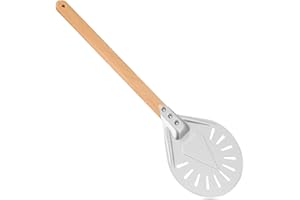 BEZORR Pizza Peel 7 Inch, Perforated Paddle Total Length 60CM, Aluminum Pizza Oven Peel with Wooden Kitchen Supply for Baking Any Outdoor Or Indoor Pizza Grill Oven