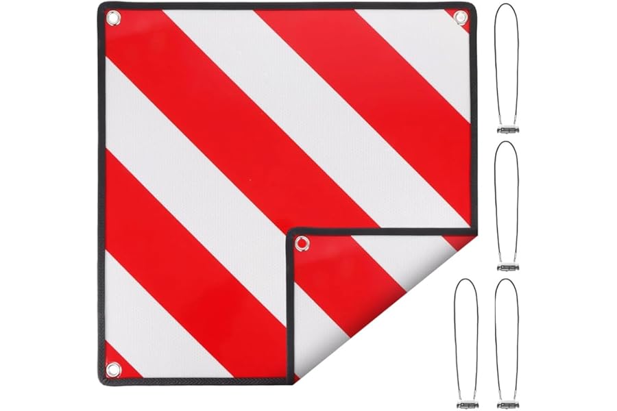 Warning Sign Italy and Spain, Reflective Warning Sign Red White, 50 x 50 cm Red/White WarningSign with 4 Tie Down Strap and Corner Guard for Caravan, Car Holiday Camping Towing, bike carrier, rear car