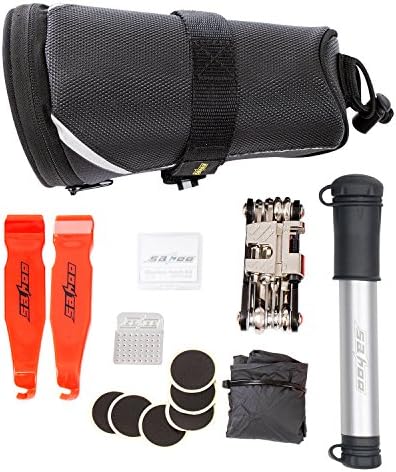 Topnaca 11 in 1 Multi-Function Bicycle Repair Tool Kit Mini Hose Pump Set with Tail Package Bag (Black)