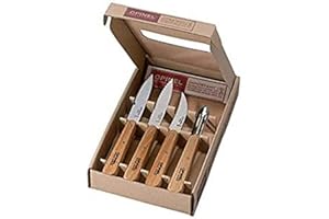 OPINEL - Coffret Les Essentiels Naturels - Coffret Cuisine - Couteau Cranté, Couteau Économe Légumes - Set Couteau Cuisine Office Lame Inox & Manche Hêtre