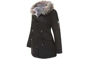 BOUTIKS Abrigo Invierno a Prueba de Viento para Mujer, Chaqueta Parka Militar Gruesa, Abrigo Cálido con Forro Polar con Capucha de Piel Sintética