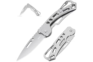 AOLEGOO Aoelgoo 2 Piezas Navaja de Bolsillo Navaja Plegable, Mini Cuchillo Llavero, Cuchillo EDC para Camping al Aire Libre (Plata)