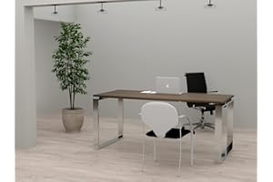 DUÓFIC Mesa de Oficina con Estructura de Marco Cerrado Color Cromado. Tablero de melamina Fabricado en España. Envio a Toda la península. (Nogal, 140x80)