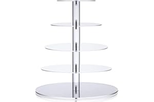 Ulifeme Cupcake Stand, 5 Livelli Alzata per Cupcakes, Buffet, Nuziali, Focaccina, Supporto per Compleanno e Partito, Acrilico Spessore 4mm e Bordo Liscio, Diametro Rotondo 14''/ 12''/ 10''/ 8''/ 6''