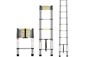 Multibao 8.5Ft 2.6M Telescopic Ladders Telescoping Extendable Aluminium Folding Extension Extendable Portable 9 Steps 150kg Capacity Loft Collapsible DIY Multipurpose