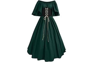 JSIJEPA Medieval Costume Women Vintage Off Shoulder Short Batwing Sleeve Maxi Long Dress Lace-up Tie Front Elegant Dress Halloween Party Cosplay Costume Dress Plus Size UK