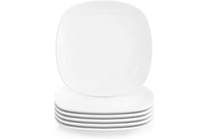 MALACASA White Dinner Plates Set of 6, 7.4" Porcelain Side Plates Square Dessert Plates Salad Plates, Microwave & Dishwasher Safe, Series Elisa