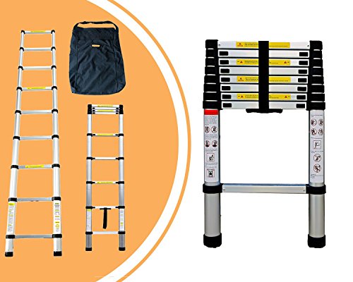 Leogreen - Escalera Telescópica, Escalera Extensible, 2,6 Metro(s), Bolsa de transporte GRATIS, EN 131, Carga máxima: 150 kg, Distancia entre los peldaños (escalera desplegada): 30 cm