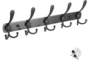 Ihomepark Hakenleiste Kleiderhaken aus Edelstahl mit 4/5/6 Haken Bademantelhaken Handtuchhaken Wandgaderobe Garderobenhaken – Moderne und Platzsparende Garderobenleiste (5 Haken, Schwarz)