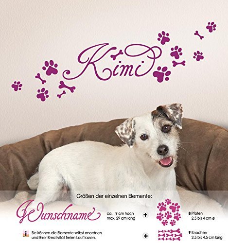 Grandora W806 Wandtattoo Wunschname für Hund + Pfoten und Knochen schwarz - 3