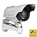 Price comparison product image Phot-R P-DC60SP Solar Powered Outdoor Indoor Fake Imitation IR CCTV Blinking Red LED Flashing Light Surveillance Security Mini Speed Dummy Dome Camera I with Warning Sticker, Silver, 1x