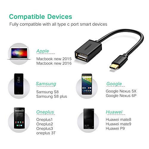 USB C OTG Kabel UGREEN USB 3.1 Type C Stecker auf USB 2.0 Type A Buchse Datenkabel Kompitible mit MacBook Pro, neue MacBook, one plus 3, Huawei mate8/p8/p9/p10,Google Nexus 5X/Nexus 6P, ChromeBook Pixel, Nokia N1 Tablet 15cm Schwarz - 6