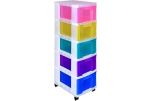 REALLY USEFUL BOX Really Useful Meuble de rangement en plastique 5 tiroirs de 12 litres – Couleur : transparent/arc-en-ciel