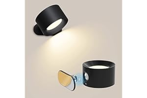 Bizcasa Lampa ścienna do wnętrz, 3 poziomy jasności 3 temperatury obrotowe 360° lampka nocna, dotykowa lampa ścienna LED z portem ładowania USB, sterowanie dotykowe, czytnik światła (czarny)