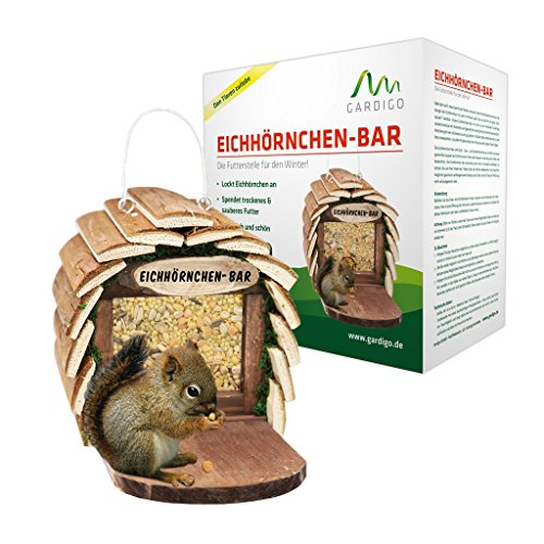 Gardigo Eichhörnchen-Bar Futterspender aufhängbares Futterhaus aus Holz naturfarben - 6