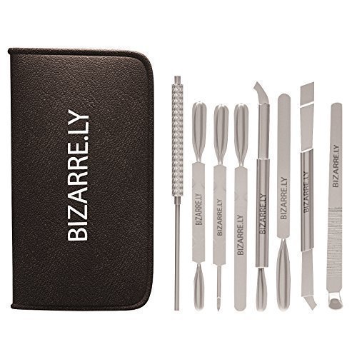 BEST BIZARRE.LY 8 Piece Cuticle Pusher Care Set - PROFESSIONAL Manicure Nail TOOLS - HIGH QUALITY - STAINLESS STEEL - Perfect For REPAIRING, FIXING, SHAPING, NIPPING and CLEANING Cuticles On ALL Nails