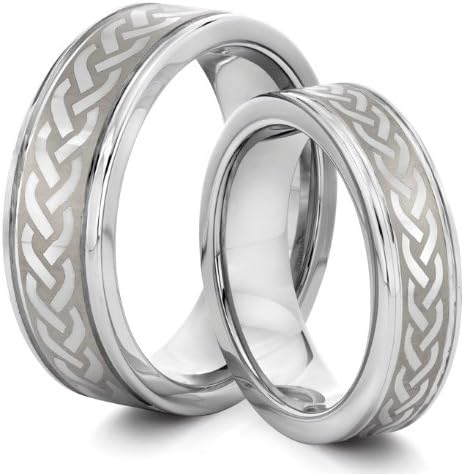 His & Her's 8MM/6MM Tungsten Carbide Silver Celtic Knot Wedding Band Ring Set (Available Sizes H - Z+2) EMAIL US with Your Sizes