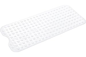 CREACLOUD Alfombra Antideslizante para Bañera y Ducha 100x40cm, 200 Ventosas Ultra-Fuertes, Material Suave Antibacterial, Lavable a Máquina, Color Anti-Manchas, Seguridad Familiar (Blanco)