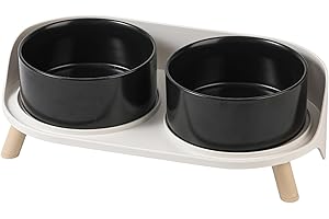 AHX Gamelle surélevée pour Chien – Gamelles surélevées avec Support antidérapant – Double gamelle d'alimentation pour Chien avec Protection Anti-éclaboussures – Gamelle en céramique pour Chiens de