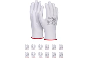 DONAU SAFETY Rękawice montażowe/rozmiar 10, 12 par/kat. II/białe/rękawice robocze z poliestru/poliuretanu/ogrodu, dla budowniczych, mechaników