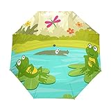 BENNIGIRY Dos Ranas Bonitas Están sentadas en lirios de agua 3 pliegues paraguas de cierre...