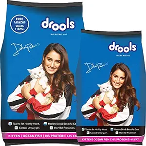 Drools Kitten (1-12 Months) Dry Cat Food, Ocean Fish, 3kg with Free 1.2kg