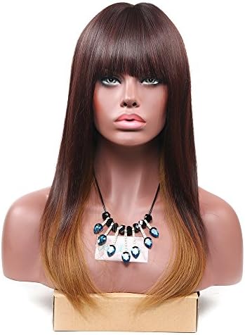Aoert Straight Hair Wig with Bangs Full Long Heat Resistant Synthetic Wigs for Women Daily Use Cosplay Wig 22" (Light Brown Ombre)
