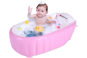 Signstek baignoire gonflables bébé/Baignoire pliable, adaptée au bébé de 0 à 3 ans/enfant, équipée d'une pompe à air, facile à ranger (rose)