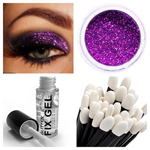 Stargazer Glitter Eyeshadow Fixing Gel + Glitter Eye Shadow + Wand Makeup for Eyes Face Body (Glitter Violet)