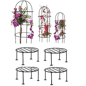 Green Touch Obelisk Trellis for Plant Support and Plant Stand - Set of 3 Plant Stand Stem Suppport with Pack of 4 Pot Stand/Plant Stand.