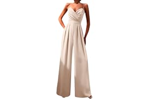 DAaomi Combinaison Femme Chic Pour Soirée Couleur Unie Playsuit Sexy Femme Col E V Manches Courtes/Sans Manches Mode Décontractée Rompers Jumpsuit Taille Haute Pantalon Jambes Larges