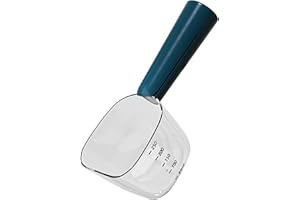 SWEETBIUTI Dog Food Measuring Cup with Scale, Accurate Pet Food Scoop with Dog Food Bag Clips, Multi-Functional ABS Cat Food Spoon for Indoor, Travel Outdoor, Blue
