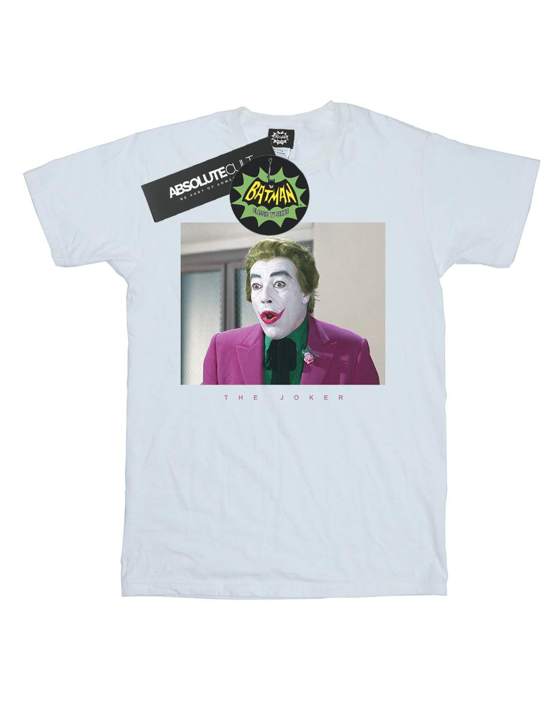 DC-Comics-Damen-Batman-TV-Series-1966-Joker-Photograph-Boyfriend-Fit-T-Shirt-Wei-Large