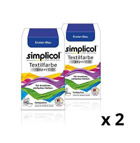 Simplicol Textilfarbe expert Für kreatives, einfaches Färben - 1739 - "Enzian-Blau" - Neu! - 2er-Pack
