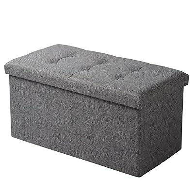 WOLTU SH10dgr-1 Tabouret Pliant Banc Pouf de Pliable Cube Coffre de Rangement en Lin,76x37,5x38cm,Gris Foncé