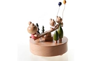Chonor Escenarios Innovadores Caja de Música de Madera, Primo Creativo manivela de Madera artesanías Caja de música Mejor Regalo y Decoraciones Idea para Cumpleaños, Navidad - Oso Conejo Balancín