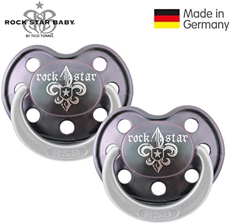 ROCK STAR BABY® by Tico Torres - Silicone Orthodontic Baby Soother - Size 1 for 0-6 months - 2 Pack - Dummy with travel cover - Fleur de Lis dark