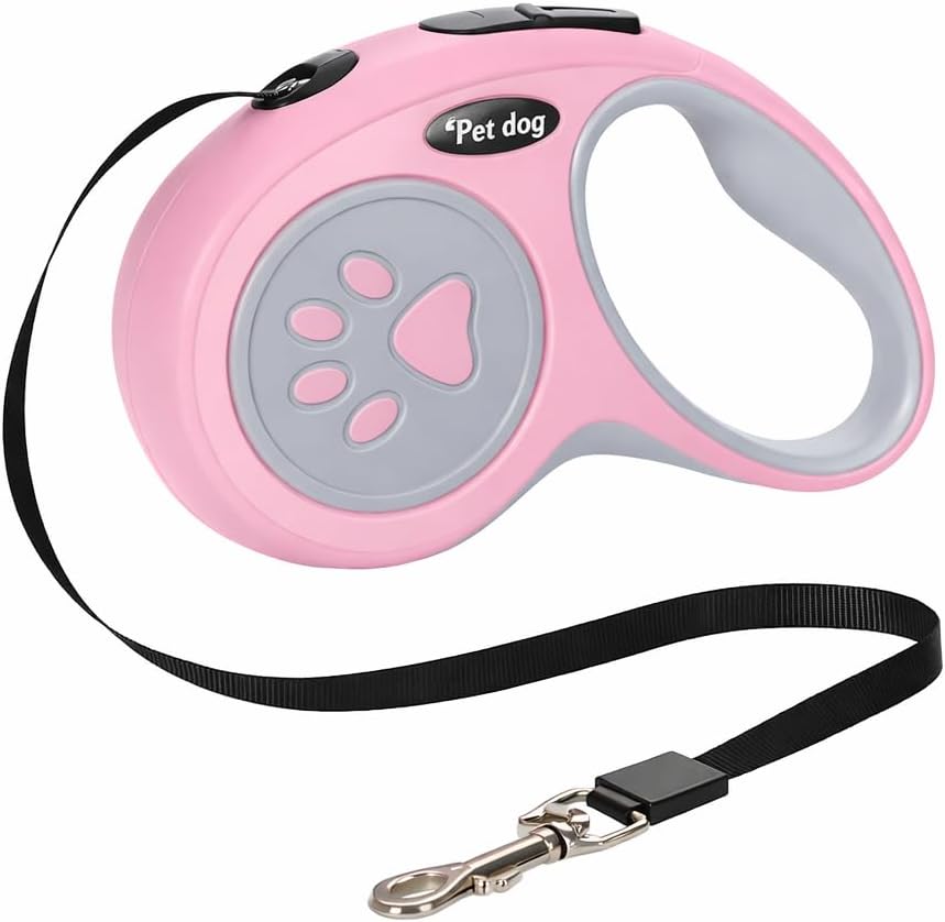 MADPET Otomatik Köpek Tasması 5 Metre Pembe – Geri Çekilebilir Kilitli Makara Sistemi – Dayanıklı Şerit Halat – Ergonomik Kaymaz Sap – Küçük ve Orta Irk Köpekler için Gezdirme Tasması