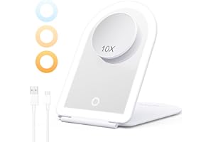 ‎BESTOPE PRO BESTOPE PRO Schminkspiegel mit Beleuchtung, LED Tragbarer Kosmetikspiegel 10-Fach Vergrößerung, 3 Dimmbare Farblichter, Wiederaufladbar Ultraschlanker Tischspiegel für Zuhause und Reise, Weiß