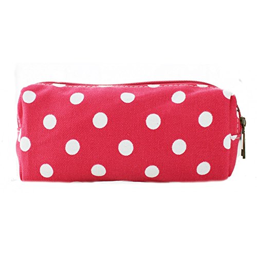 Miss LuLu Women Girls Canvas Students Pen Pencil Case zipper Bags Cosmetic Travel Makeup Bags Pouch Box (Polka Dot Plum)