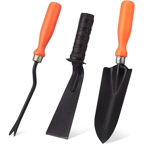 Amazon Brand - Solimo 3-Piece Garden Tool Set | Small Shovel, 2-inch Khurpi & Weeder | Terrace Gardening Accessories