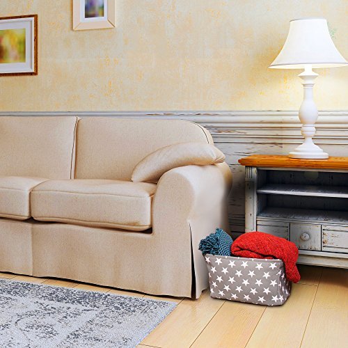 Graufarbener Sternen Leinen-Aufbewahrungskorb – qualitativ hochwertiger Korb mit weiß Sternen für die Aufbewahrung von Haushaltsartikeln. 40cm x 30cm x 25cm - 4