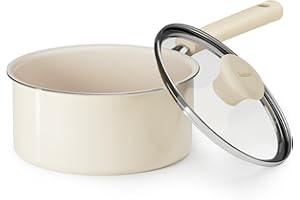 Redchef Ceramic Nonstick Saucepan with Lid,18cm Small Cooking Pot, Non Toxic Sauce Pans for Kitchen, Cool Handle PFAS Free Compatible with All Cooktops, White