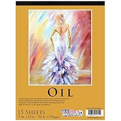 U.S. Art Supply 9 x 12 Premium Heavy-Weight Oil Painting Paper Pad, 90 Pound (190gsm), Pad of 15-Sheets by Us Art Supply